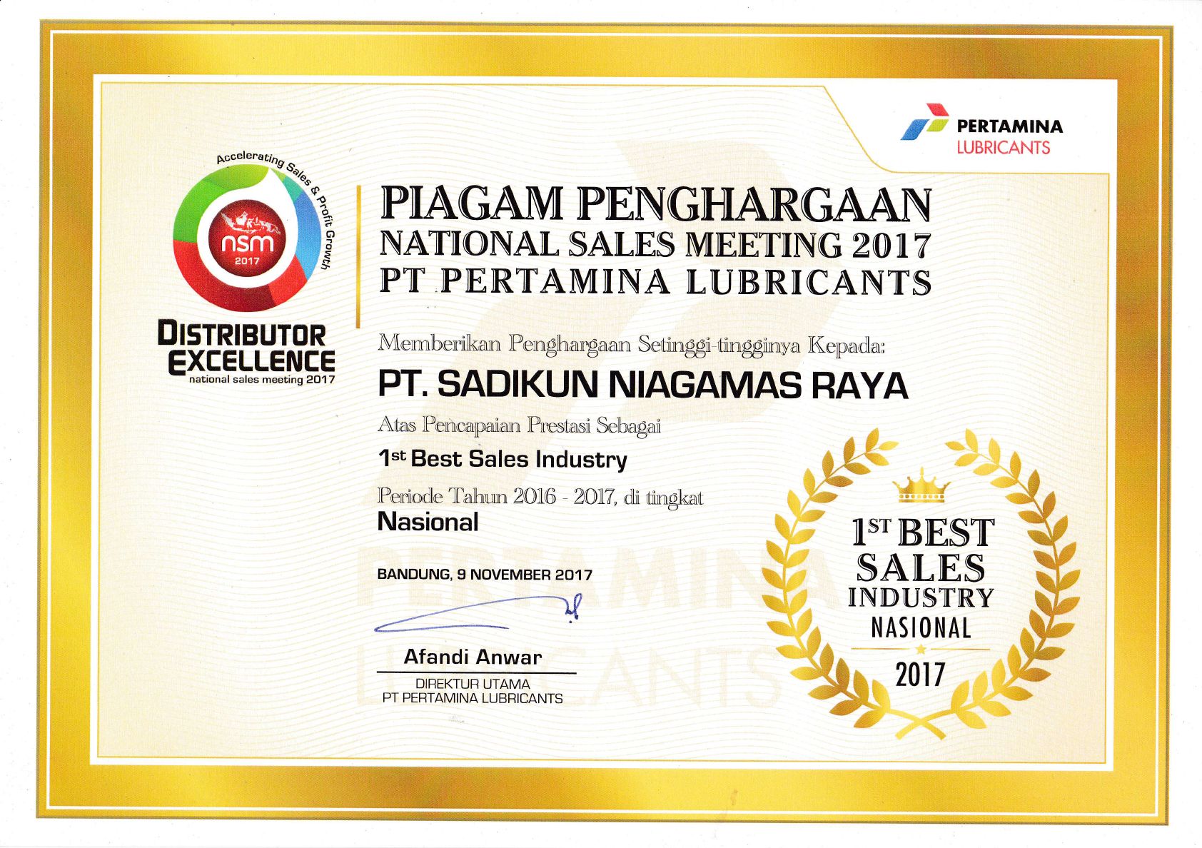 1st Best Sales Industry - National I 2017