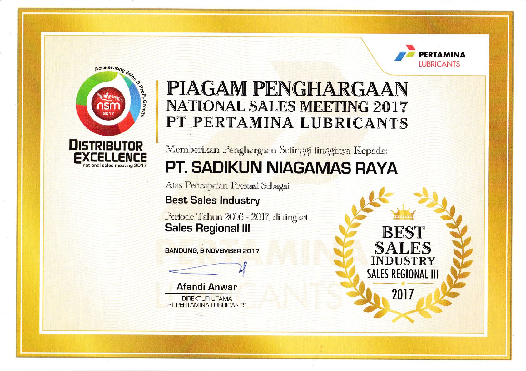 Best Sales Industry - Sales Region III I 2017
