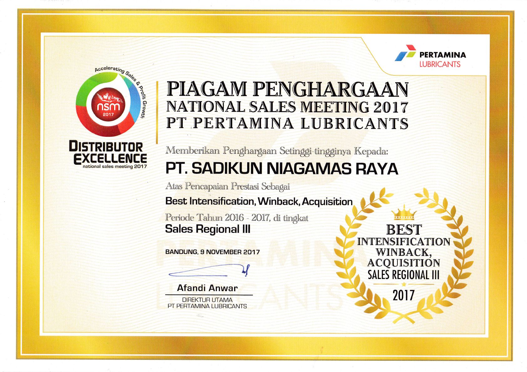 Best Intensification, Winback, Aquisition - Sales Region III I 2017
